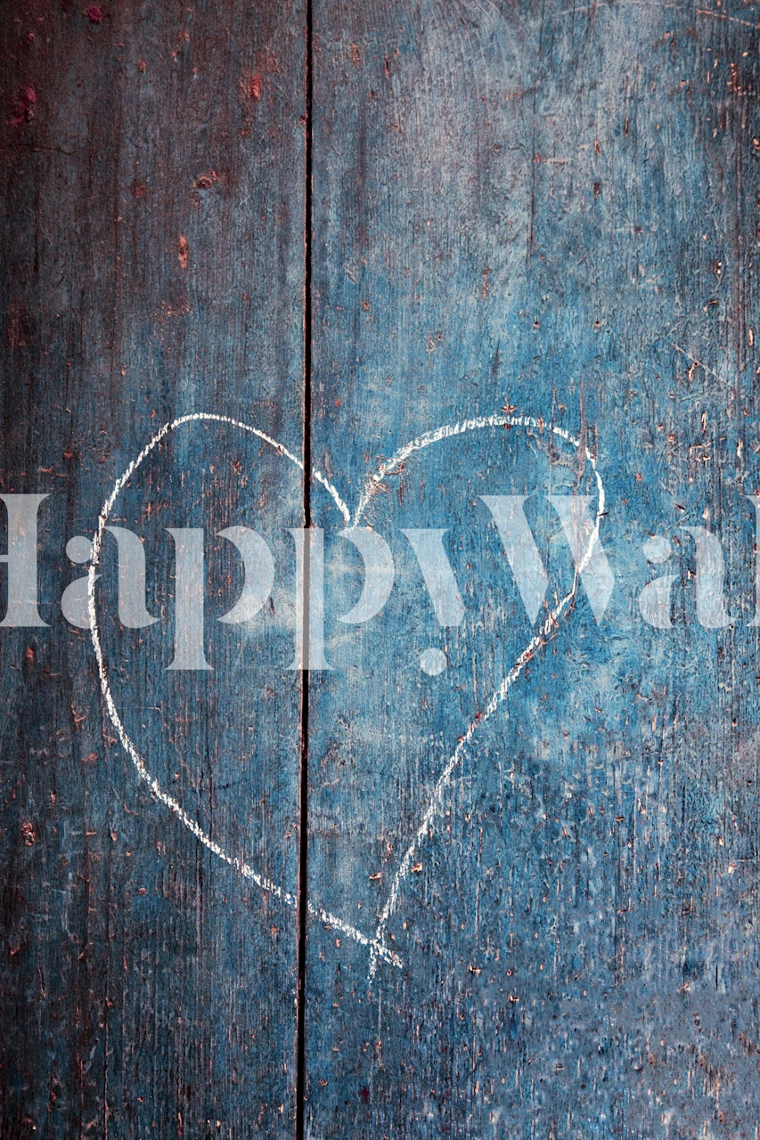 Papel de parede Painted Heart em parede de madeira