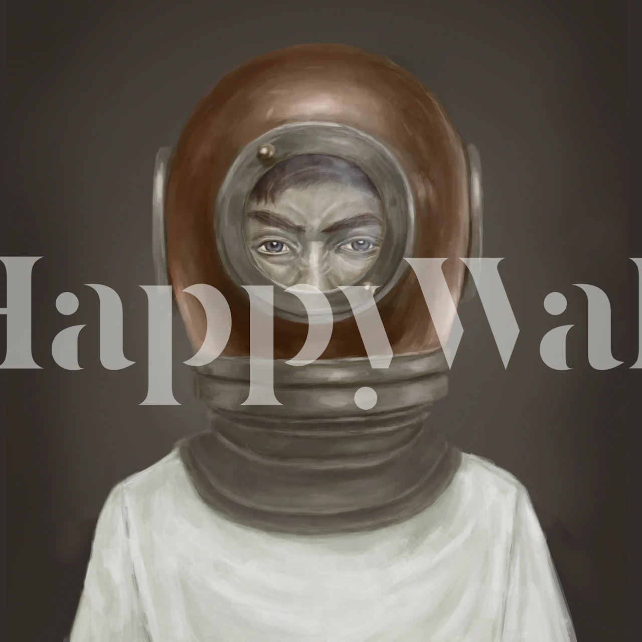 Vintage diver in deep sea helmet on dark background wallpaper