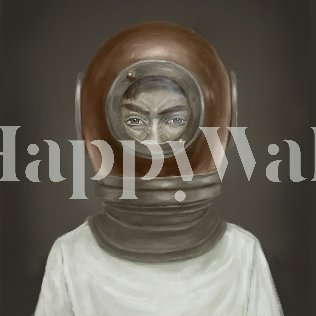Vintage diver in deep sea helmet on dark background wallpaper