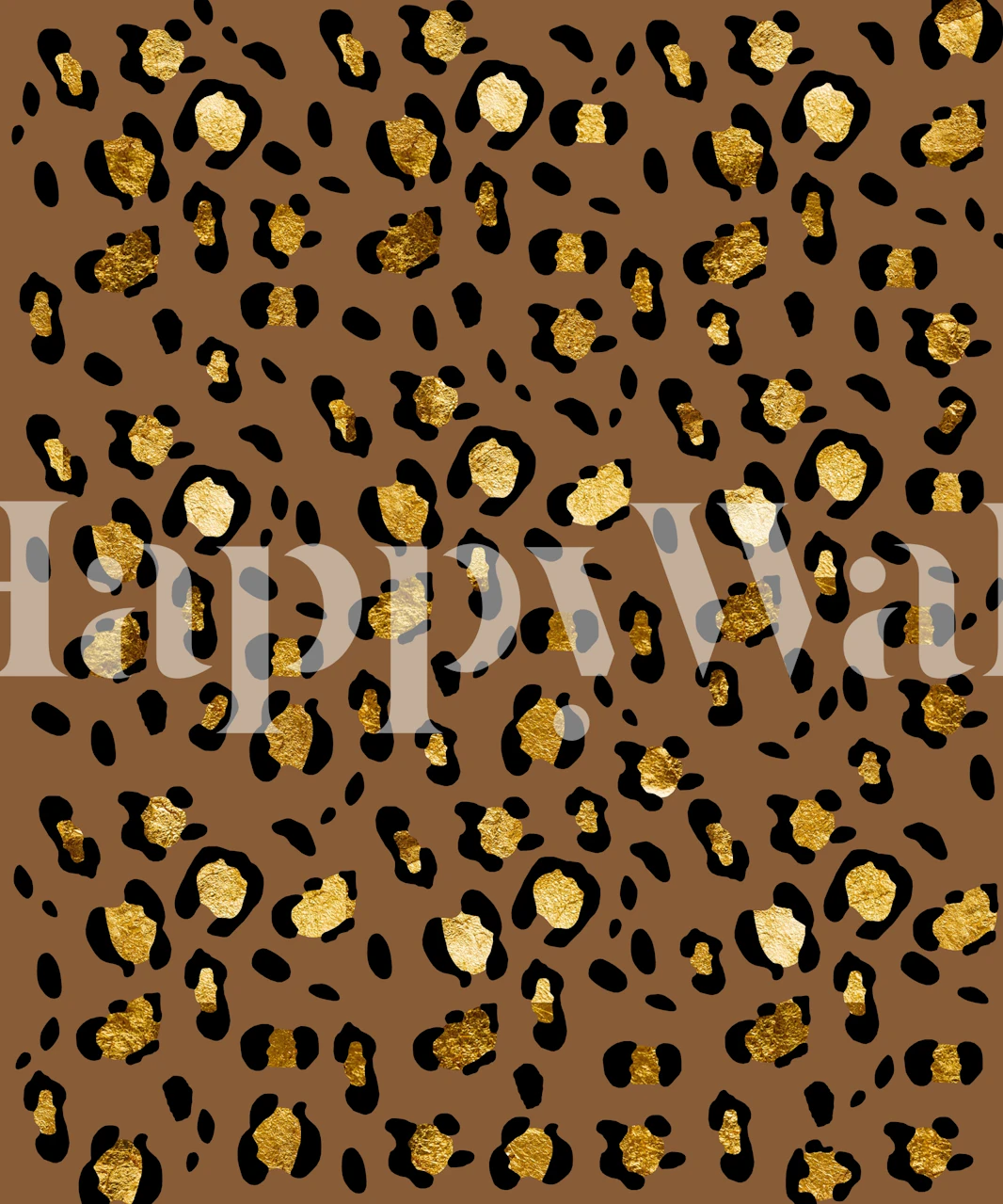 Leopard Animal Print Glam 29 wall mural with golden spots on a coffee-colored background