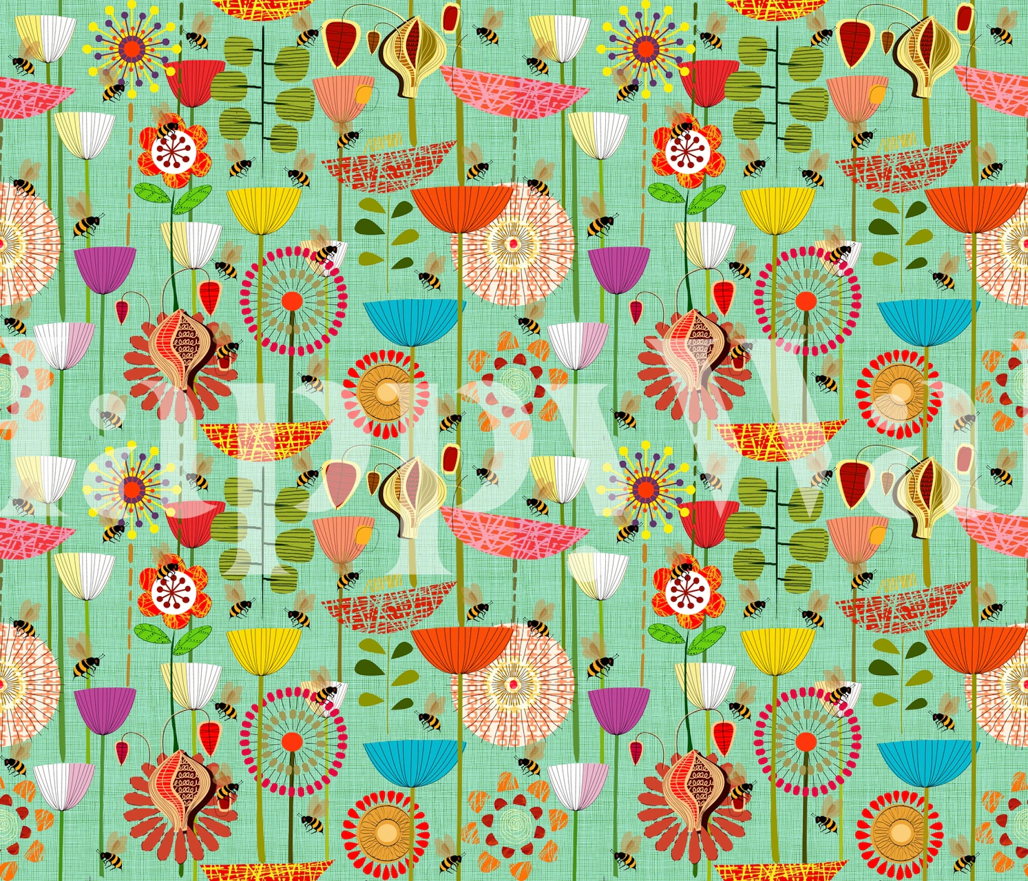 Mid-century modern Where the Bees Fly papel tapiz con temática de abejas