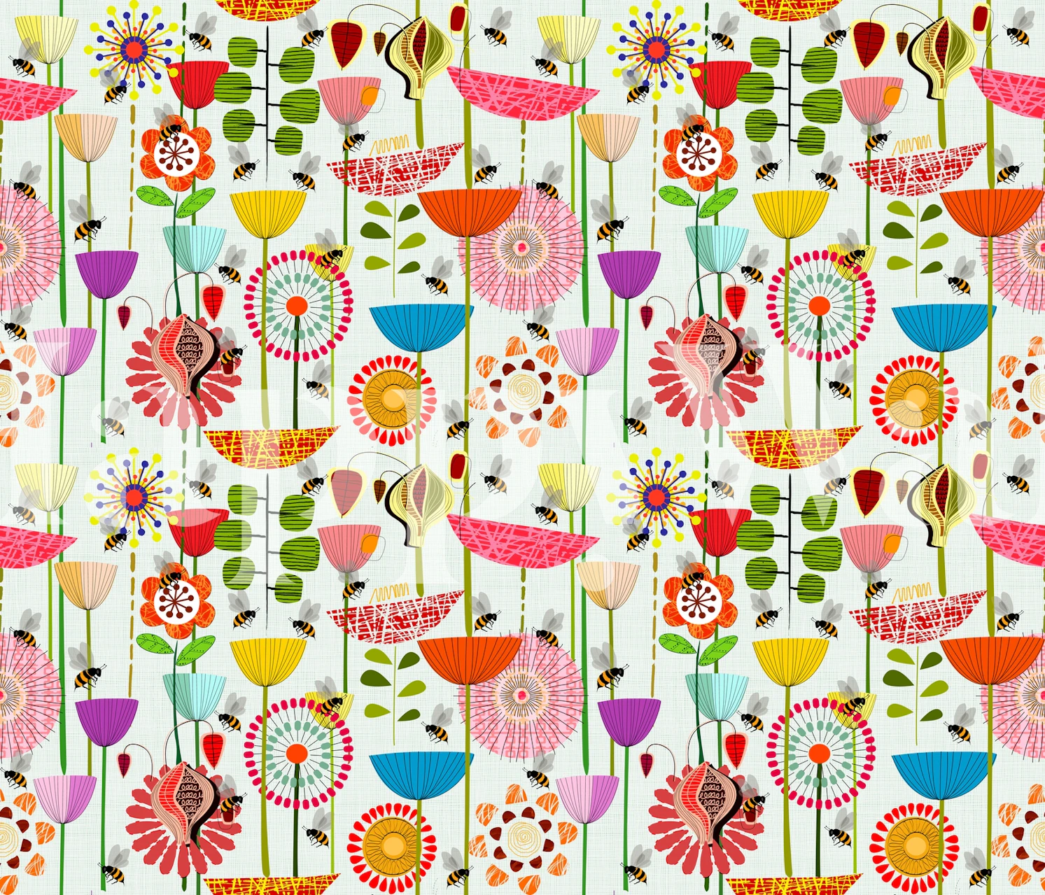 Färgglad blomster tapet med Where the Bees fly