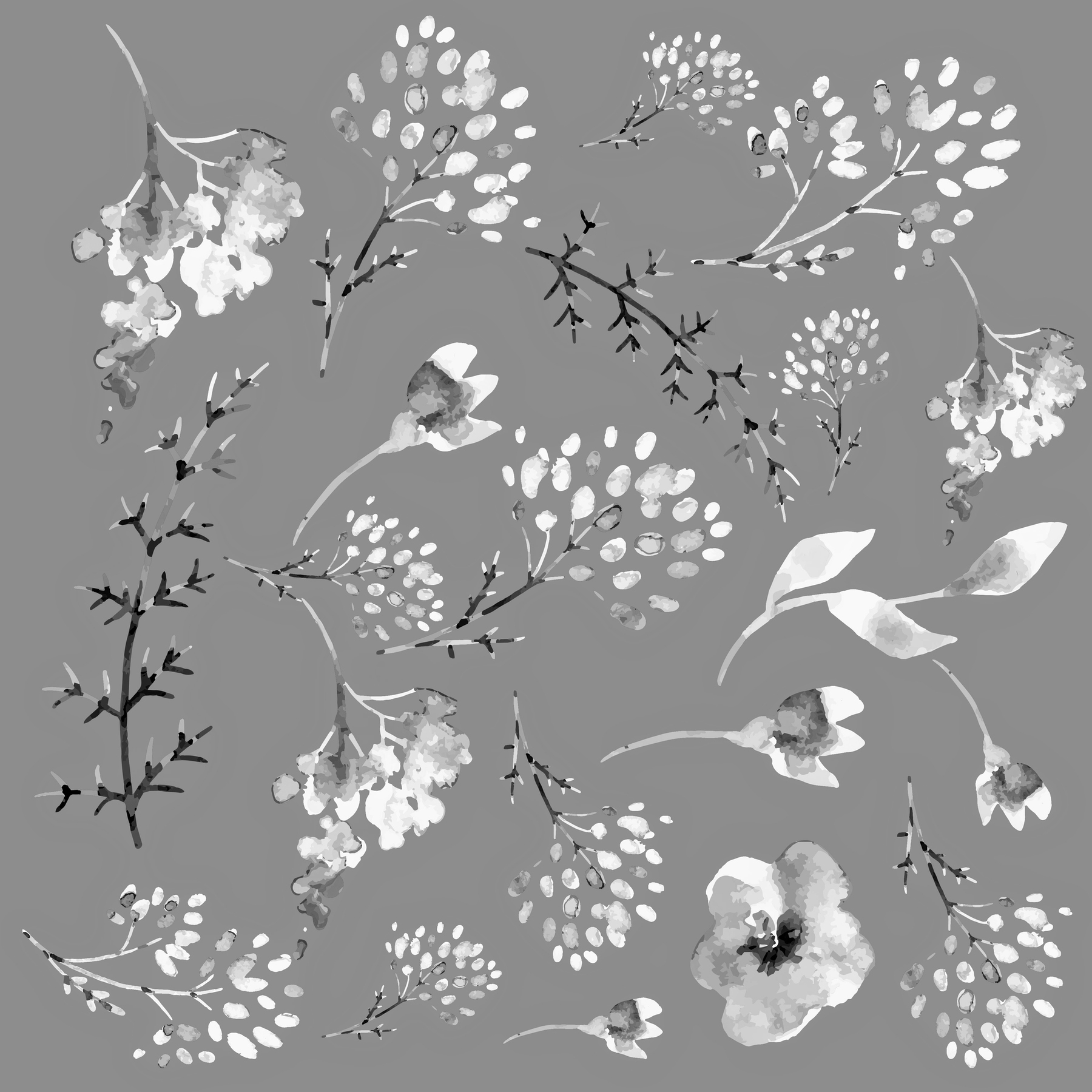 Minimal Gray Flowers Trend Art Wallpaper 