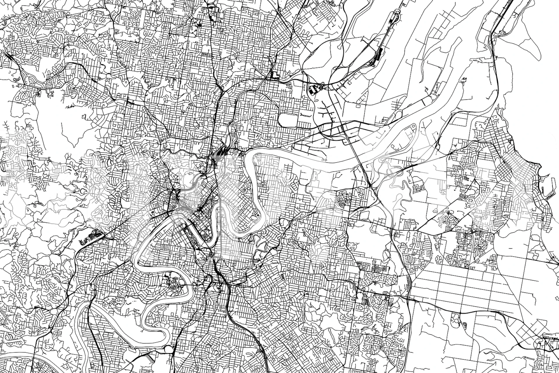 Black and white Brisbane city map wall mural