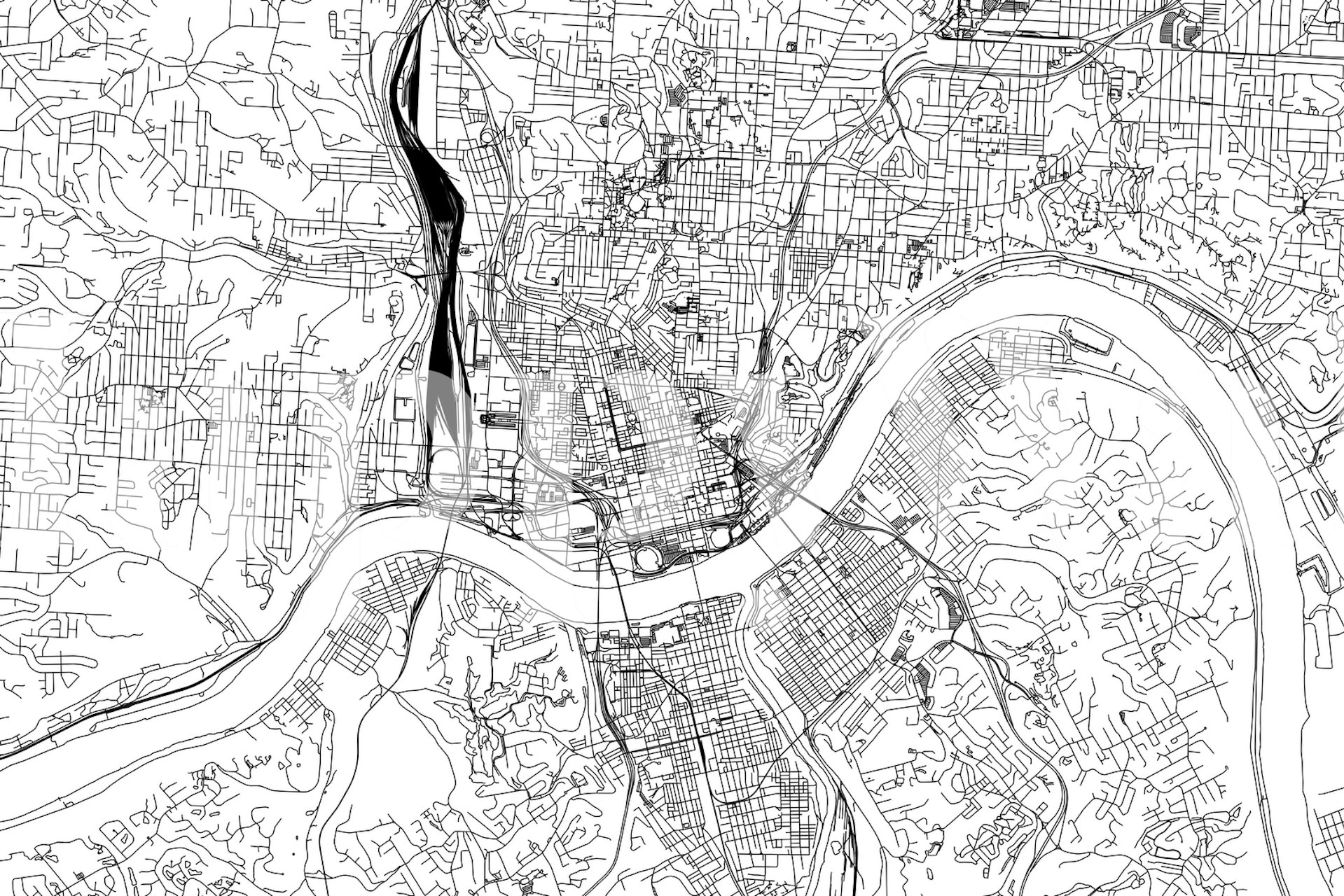 Cincinnati city map illustration in black and white wallpaper