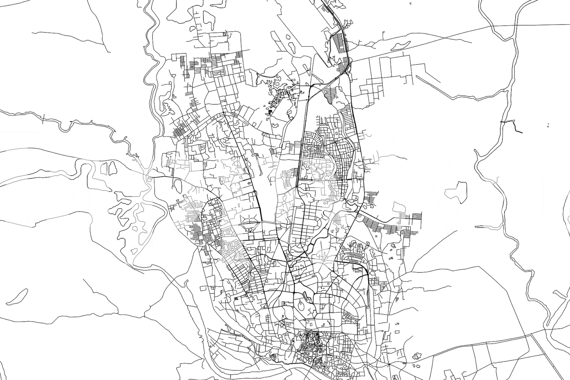 Dhaka city map layout in black and white wallpaper