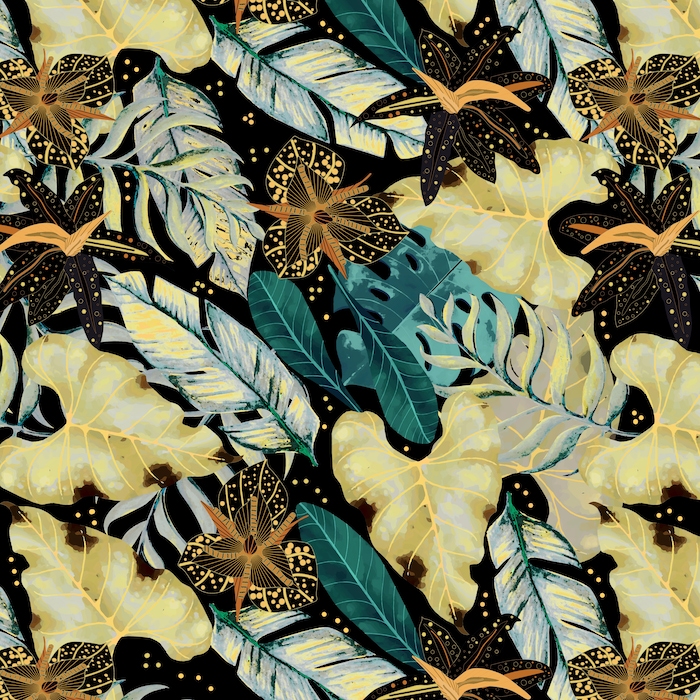 Tropical Floral Black Wallpaper