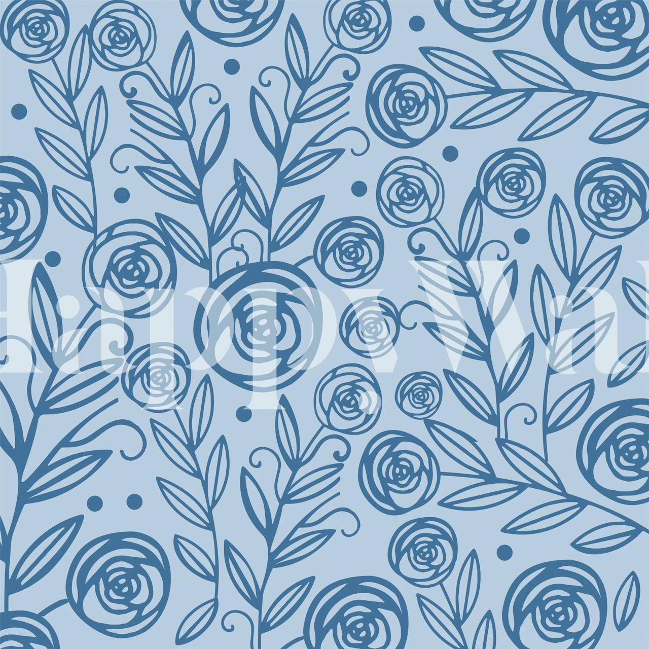 Navy blue roses pattern on wall mural