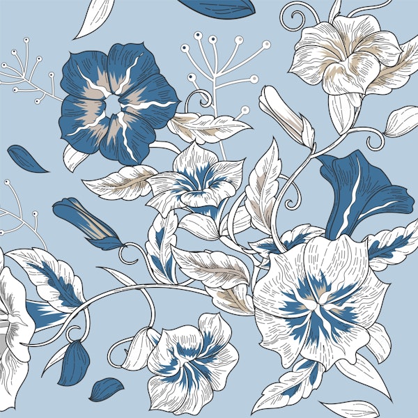 Baby Blue Hand Drawn Hibiscus