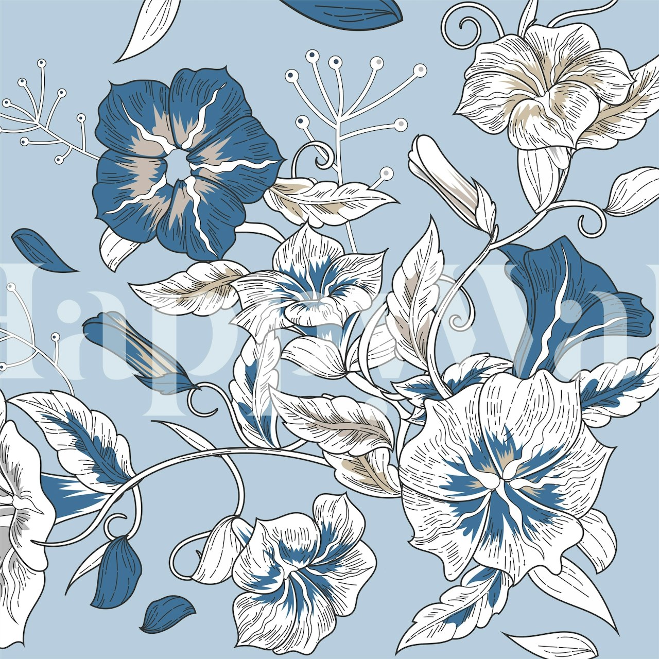Projekt tapety Baby Blue Hand Drawn Hibiscus