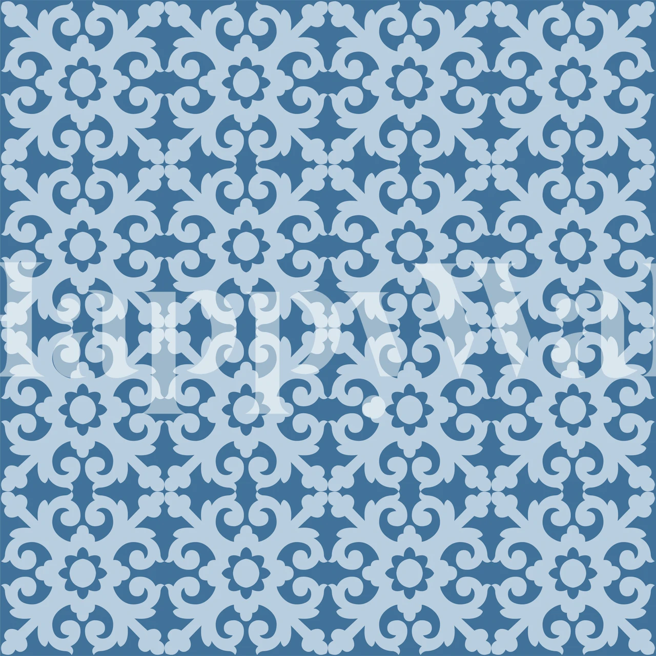 Carta da parati Denim Blue Damask in una stanza