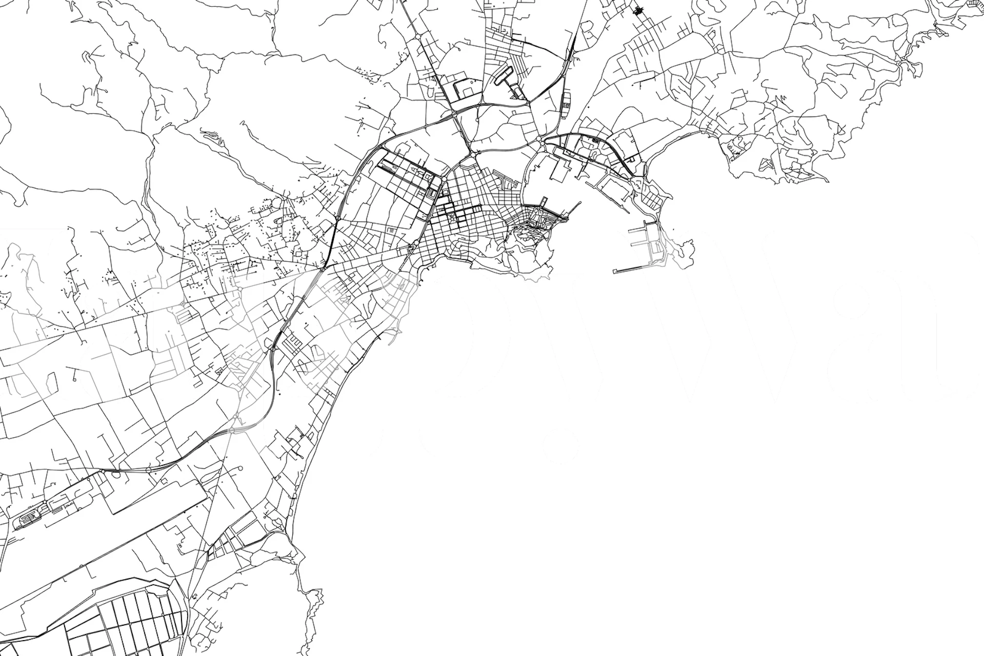 Monochromatyczna mapa ścienna Ibizy z grafiką liniową
