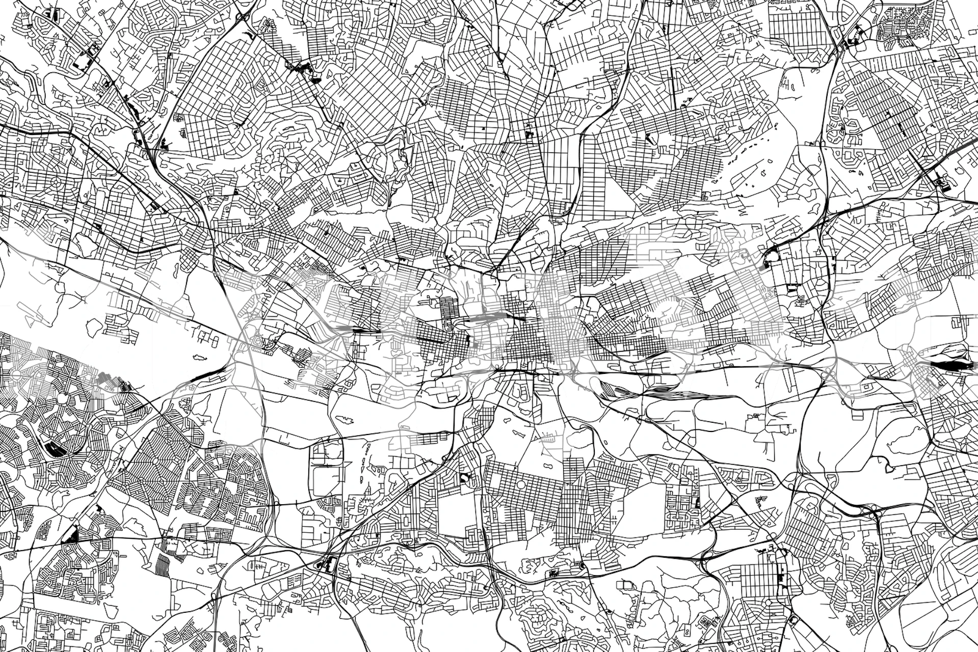 Johannesburg city street map wall mural in monochrome