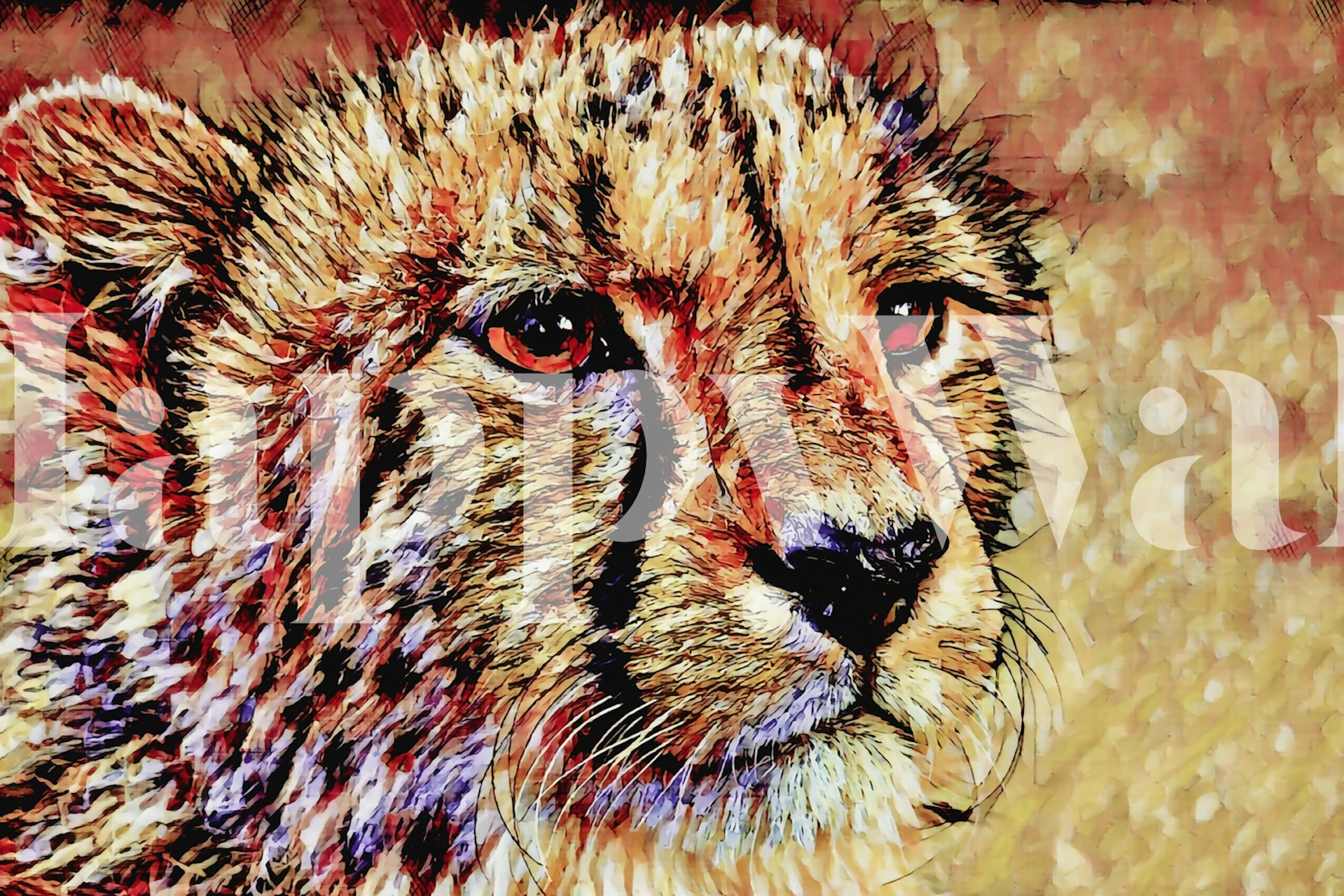 Artistic cheetah wall mural with colorful, textured brush strokes