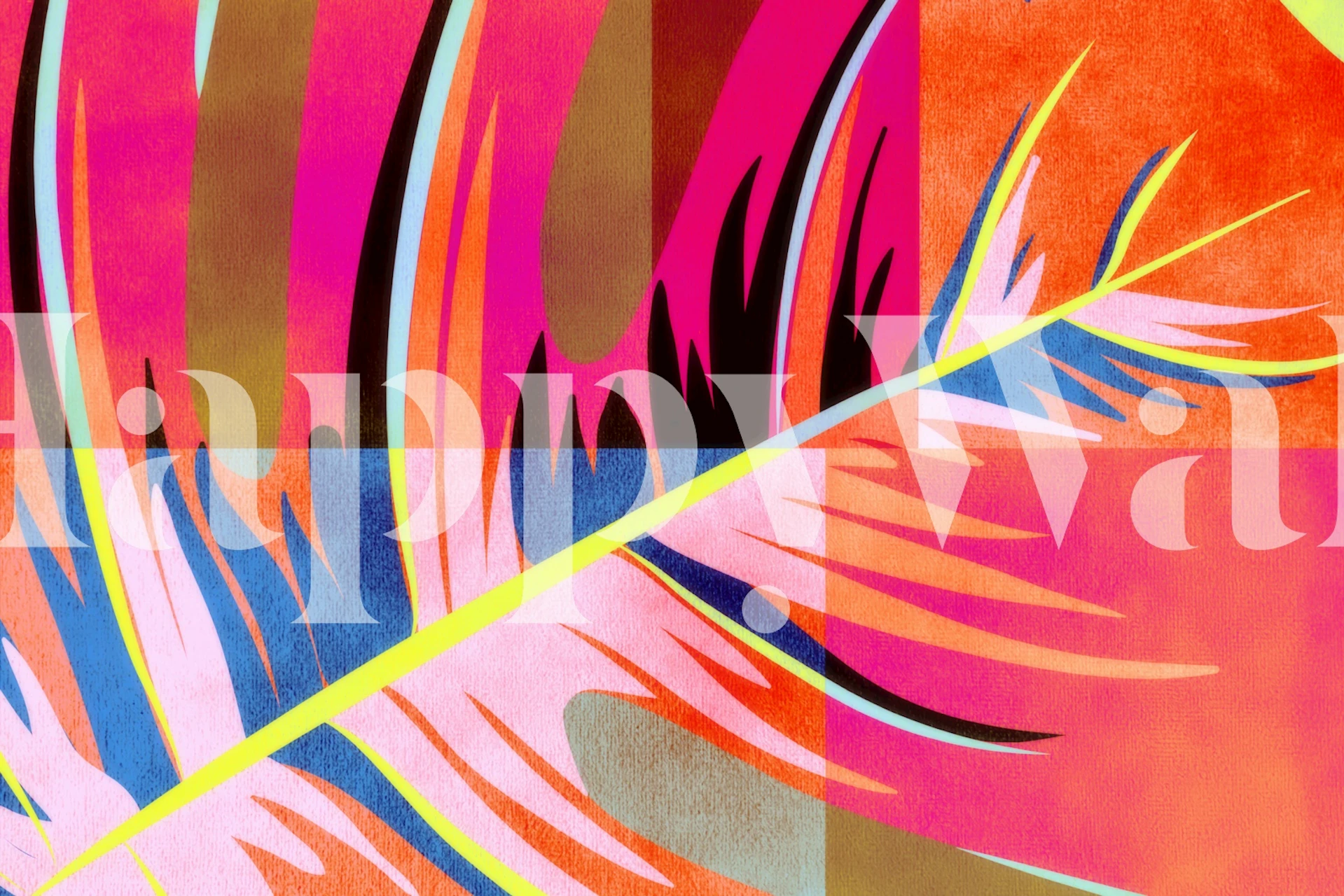 Kolorowa fototapeta w kształcie liścia monstery w stylu pop-art z geometrycznymi akcentami