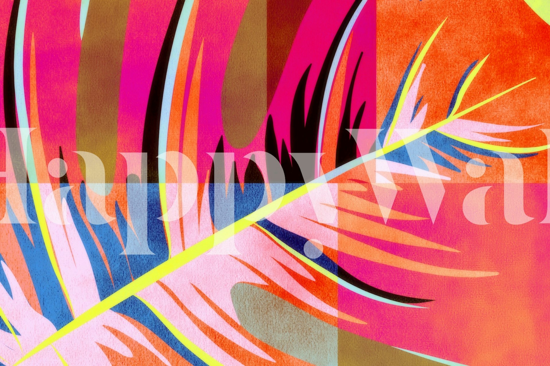 Färgglad popkonst-stil monstera leaf tapet med geometriska accenter