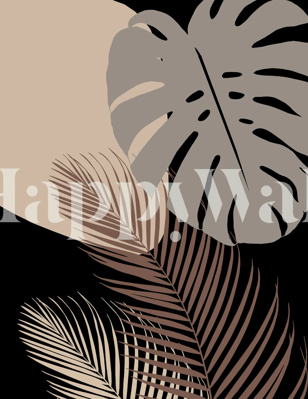 Tapetti, jossa on monstera- ja palmunlehtimuotoilu