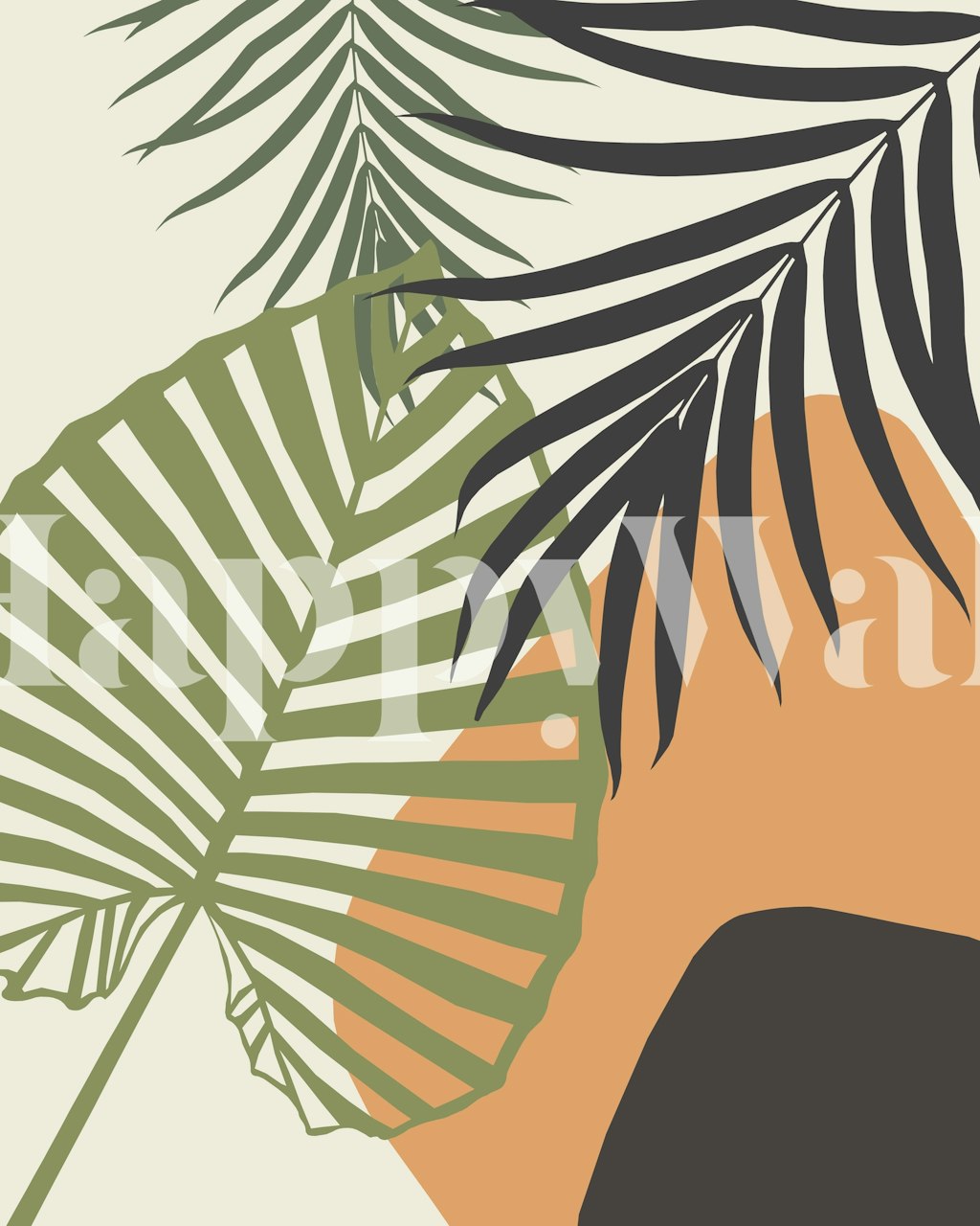 Tropical leaf pattern in green and black with organic shapes wallpaper