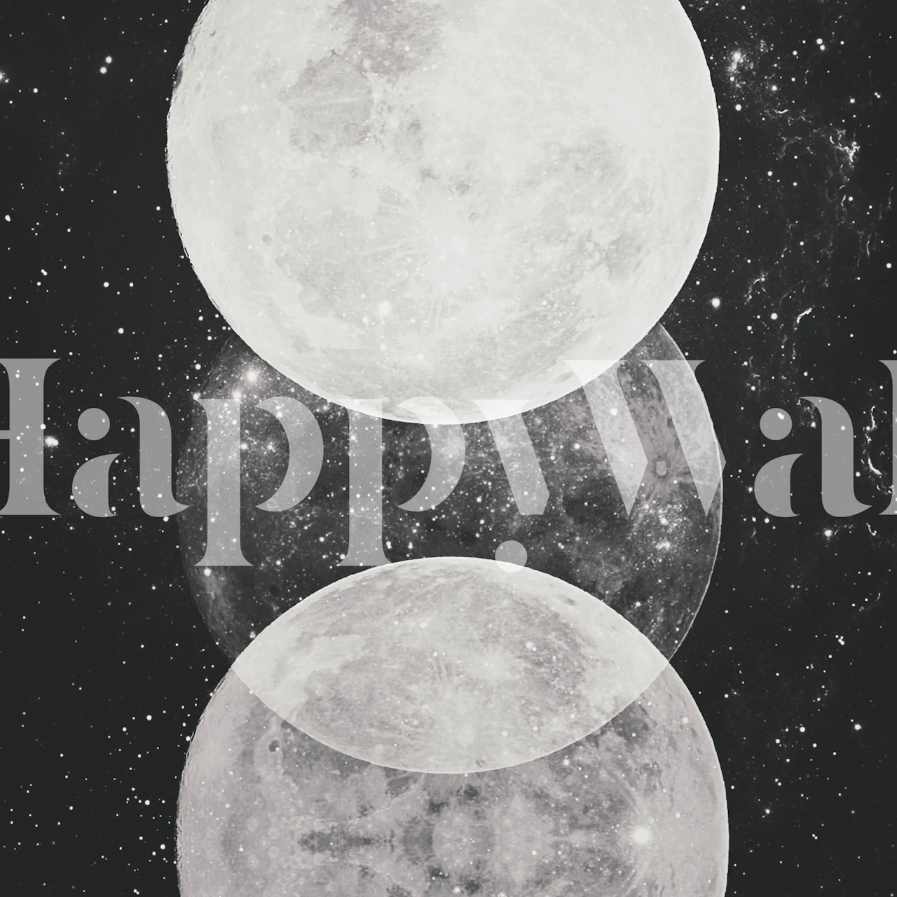 Monochromatic moon phases against a starry sky wall mural