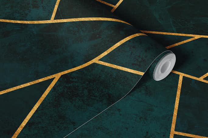 Dark Teal and Gold Mosaicwallpaper roll