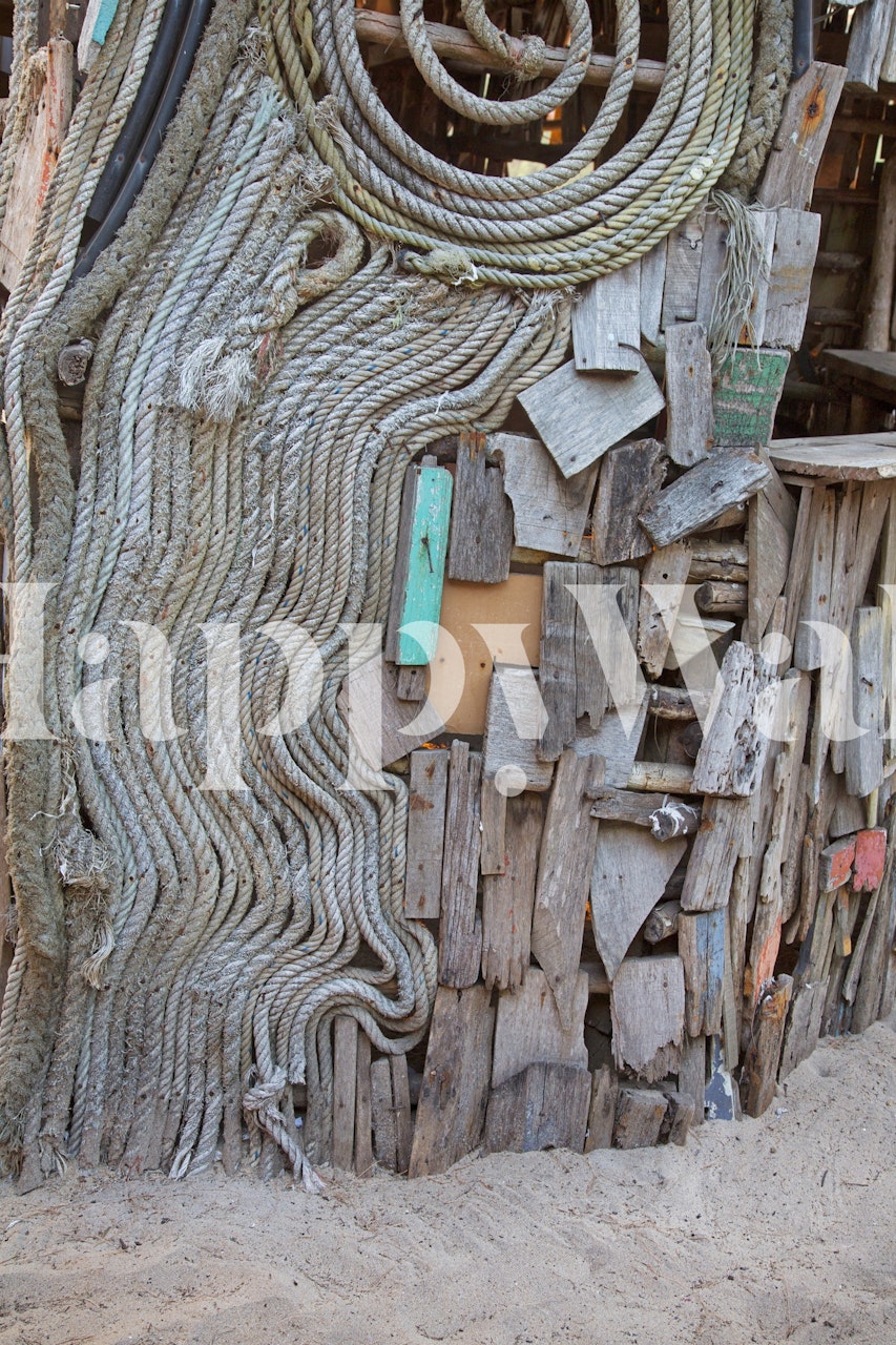 Textured driftwood and rope wallpaper in neutral tones