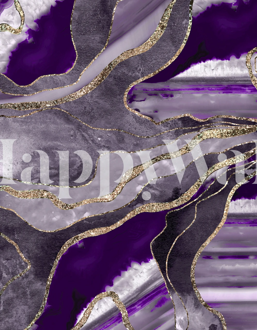 Violet marbled pattern with gold accents wallpaper