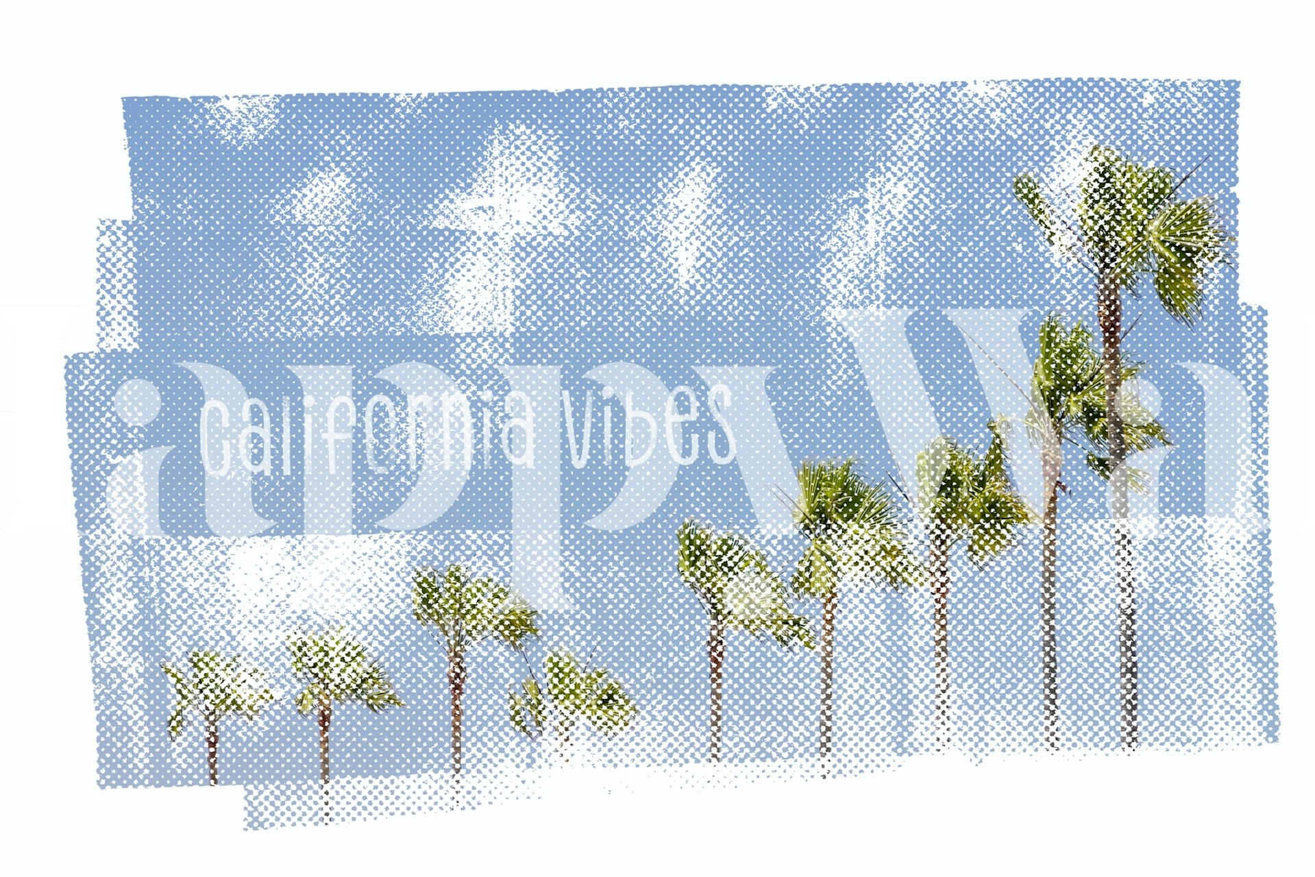 Artistieke Californische palmbomen muurschildering met abstracte blauwe textuur