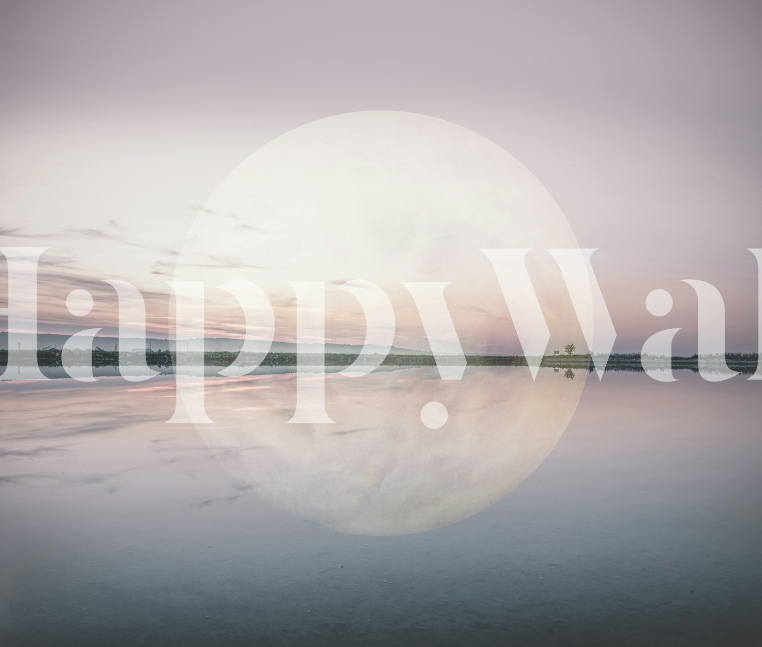 Surreal wallpaper featuring a large moon reflection over calm water in pastel colors