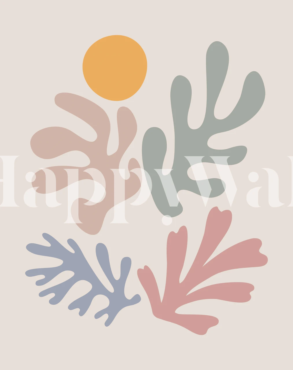 Colorful leaves and sun shapes in pastel colors wallpaper