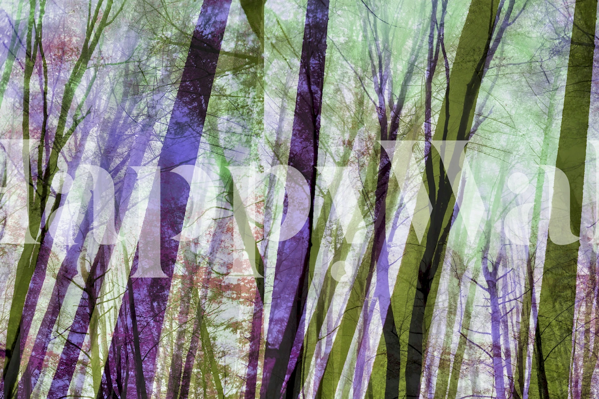Enchanting Magic Forest wall mural with green and purple hues