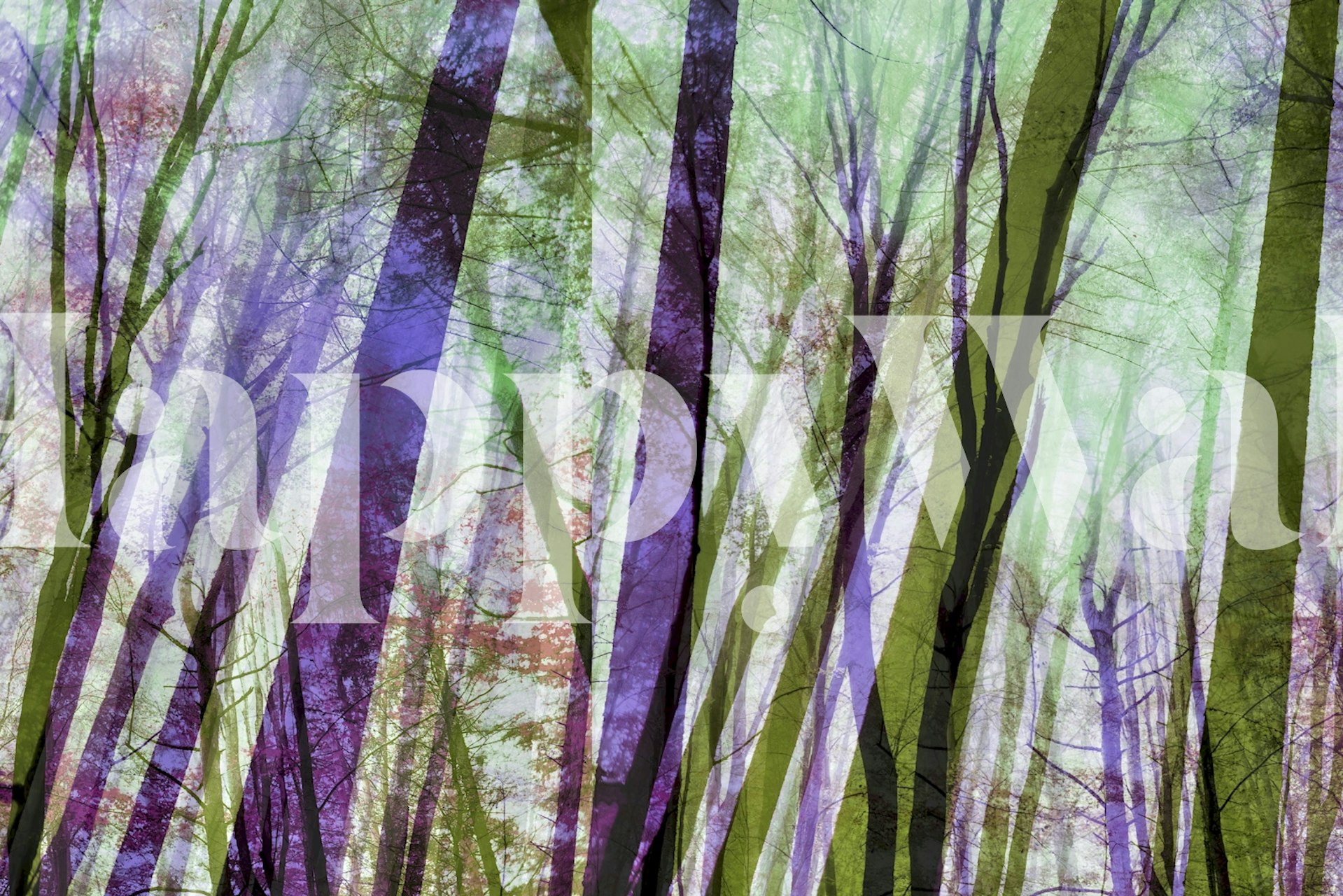 Enchanting Magic Forest wall mural with green and purple hues
