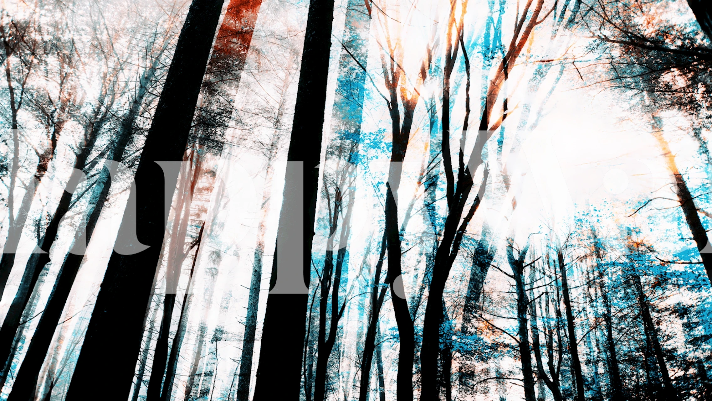 Ethereal trees with warm orange and cool blue tones wallpaper