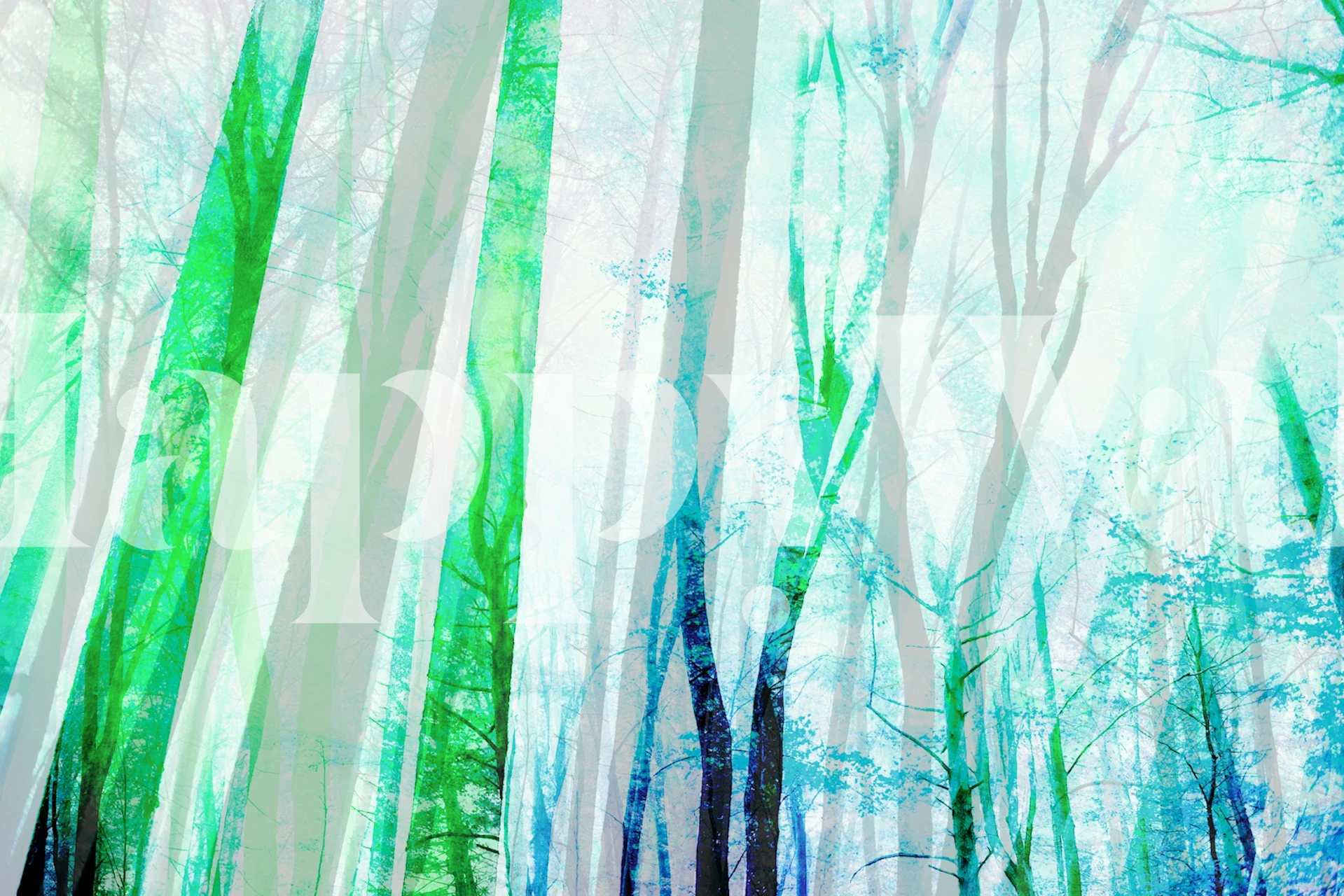 Turquoise and green abstract forest wall mural