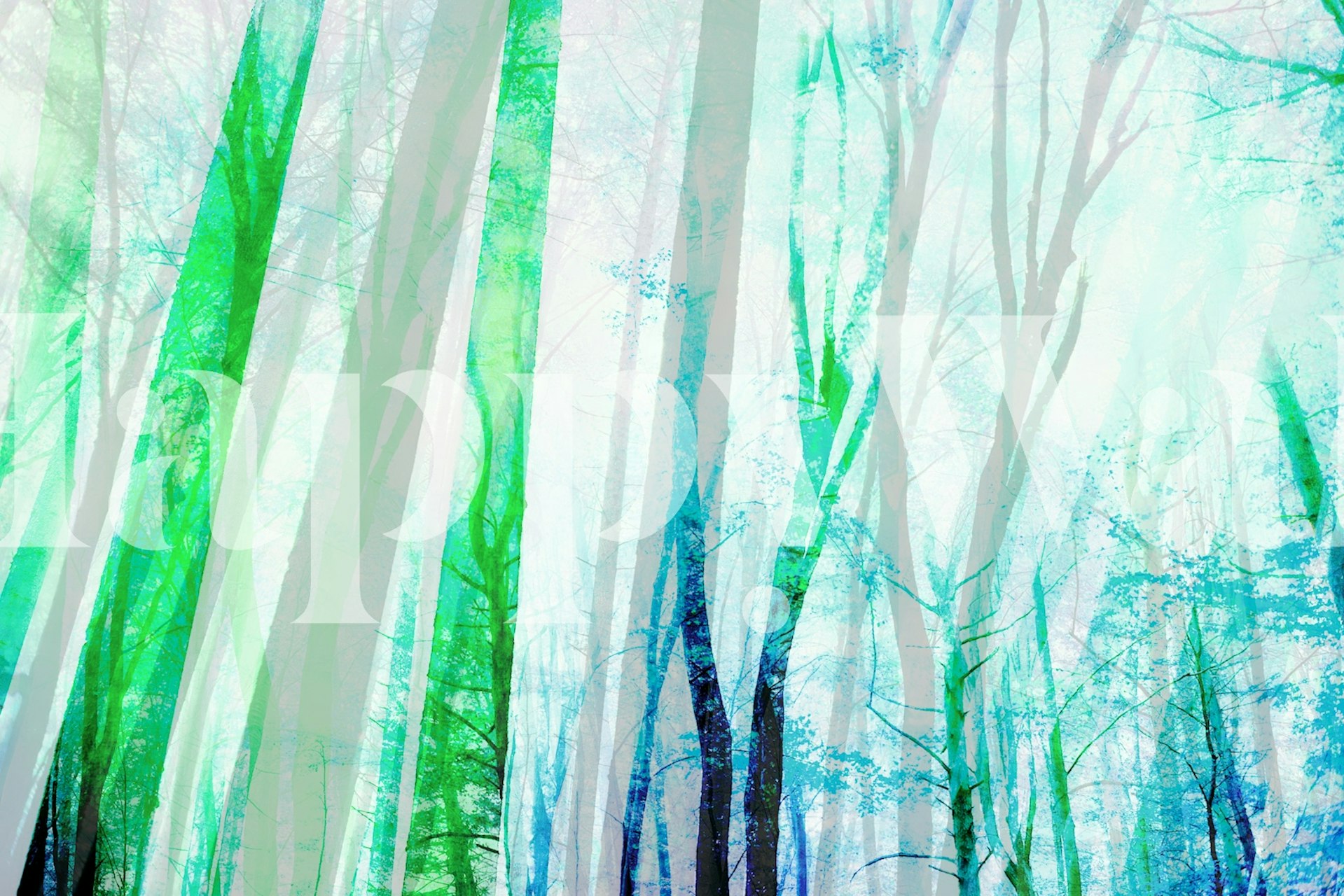 Turquoise and green abstract forest wall mural