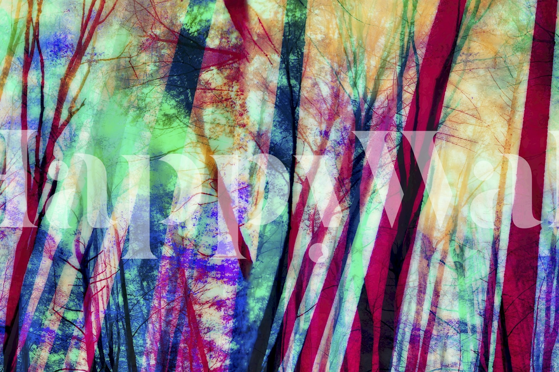 Modern Boho Forest Art Tapete in einem Raum