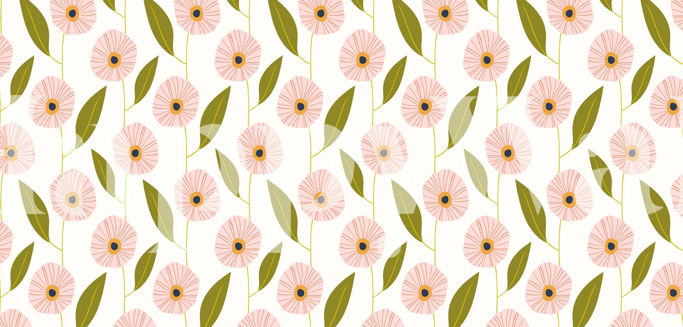 Pink flowers with green leaves on a light background wallpaper