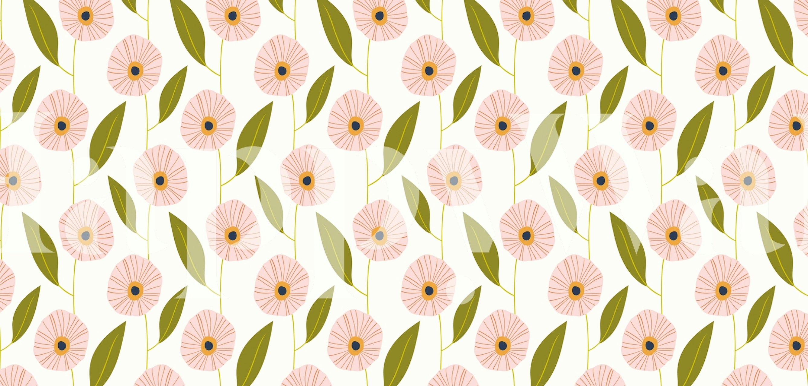 Et sømløst mønster af lyserøde blomster og grønne blade til Climbing Flowers Light-vægmaleriet.