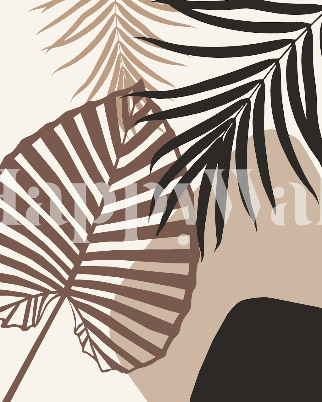 Botanical leaves in beige and black abstract wallpaper