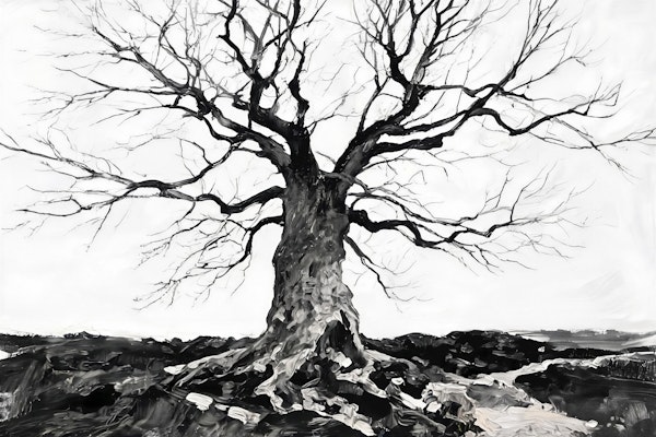 Watercolor Tree Black White
