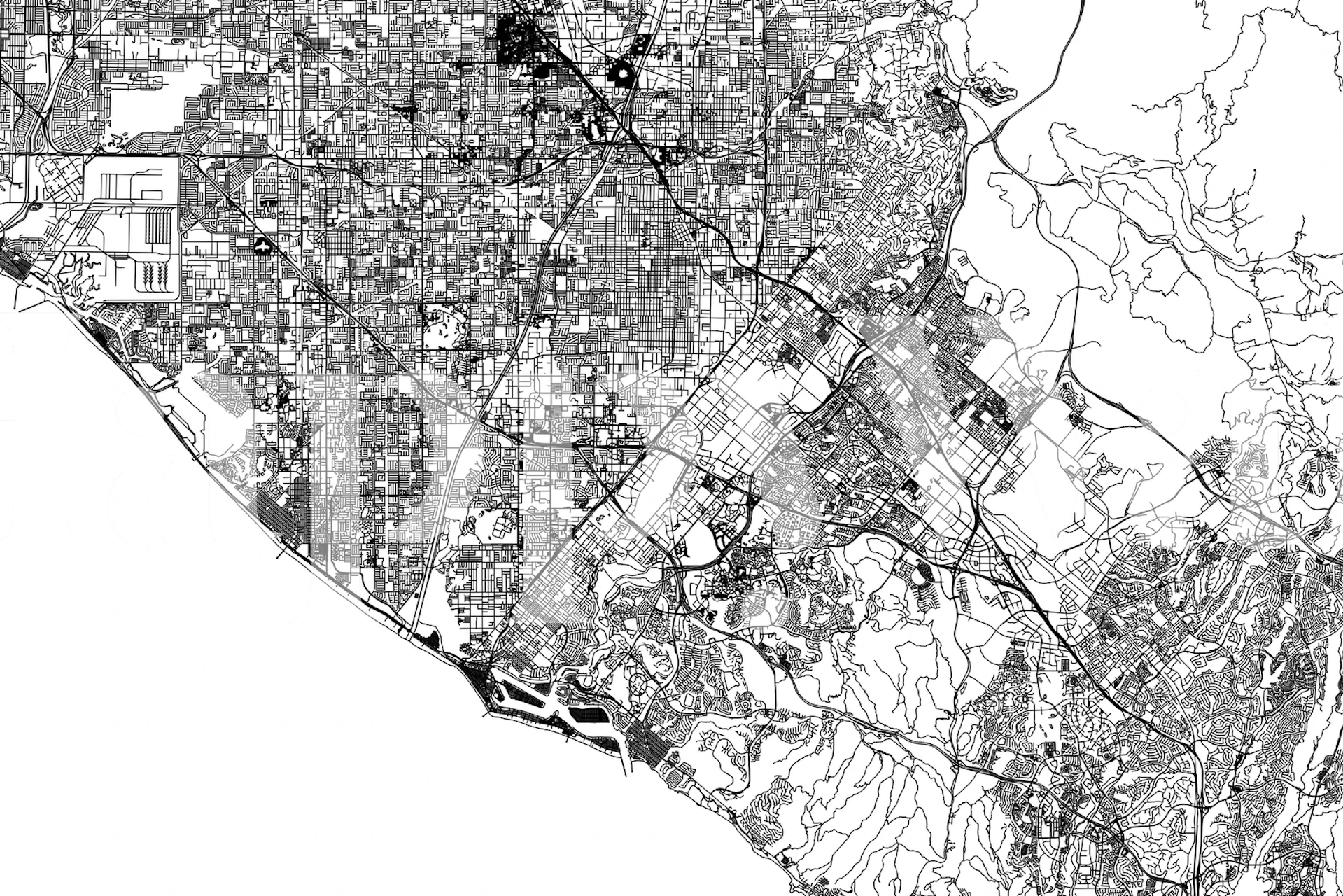 Black and white map of Orange County, California wallpaper