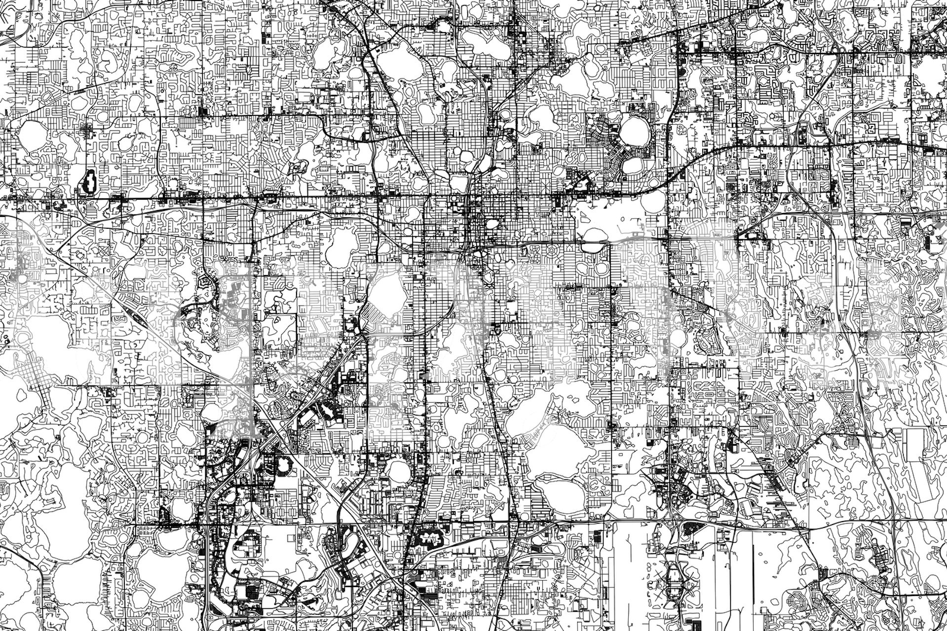 Orlando Map wall mural showing intricate street layouts and geographical features