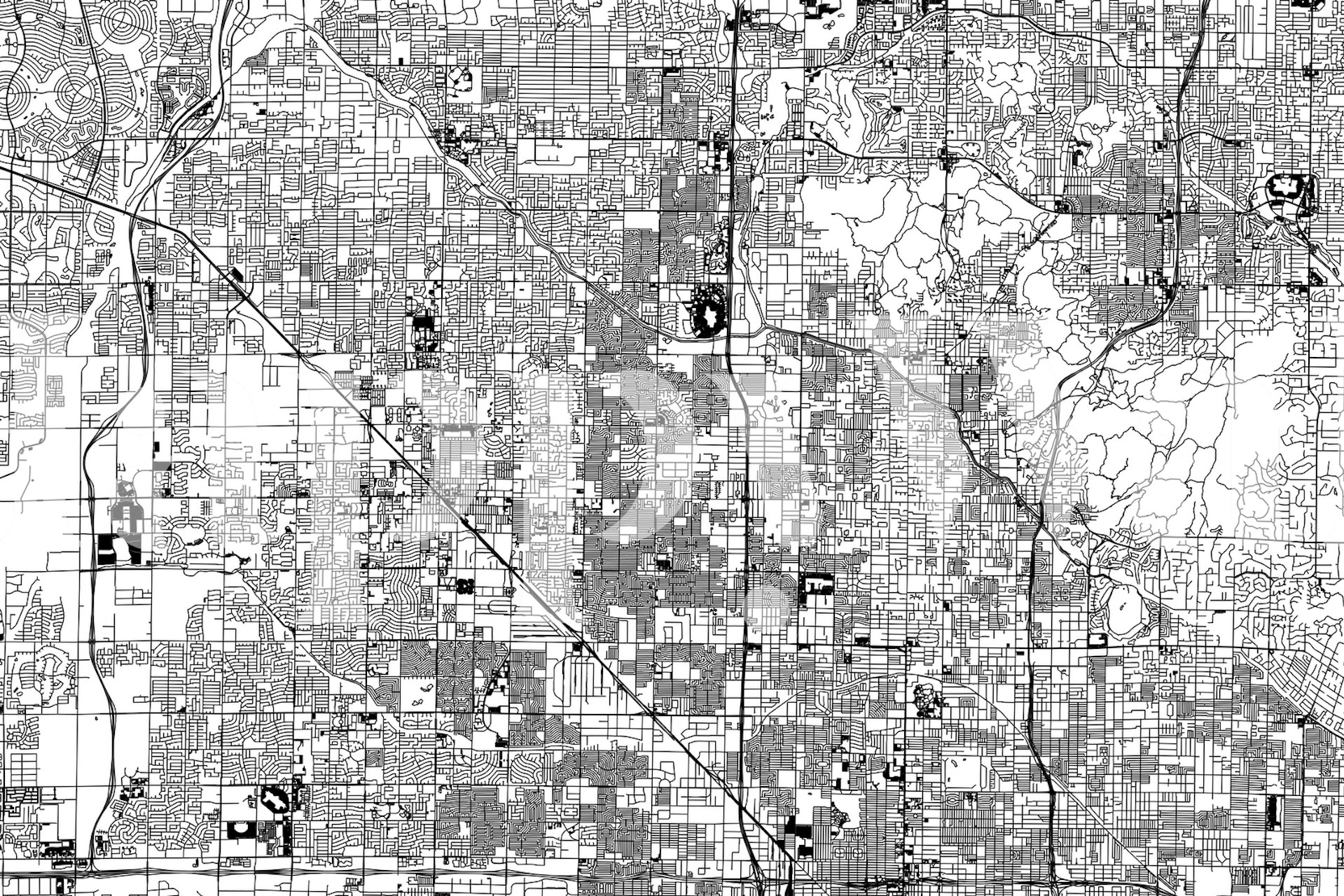 Black and white map illustration of Phoenix areas wallpaper