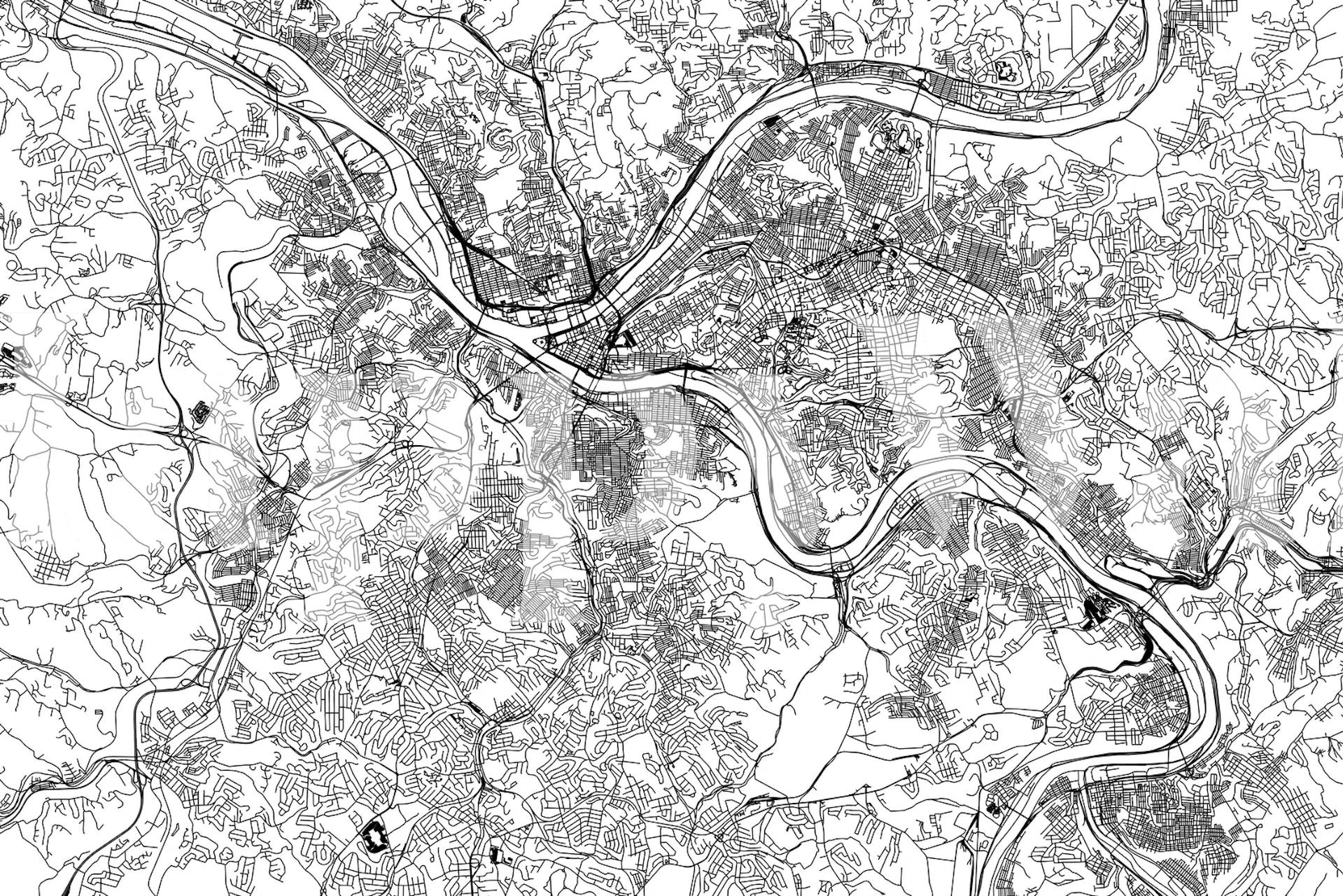 Intricately designed Pittsburgh Map Wallpaper mural