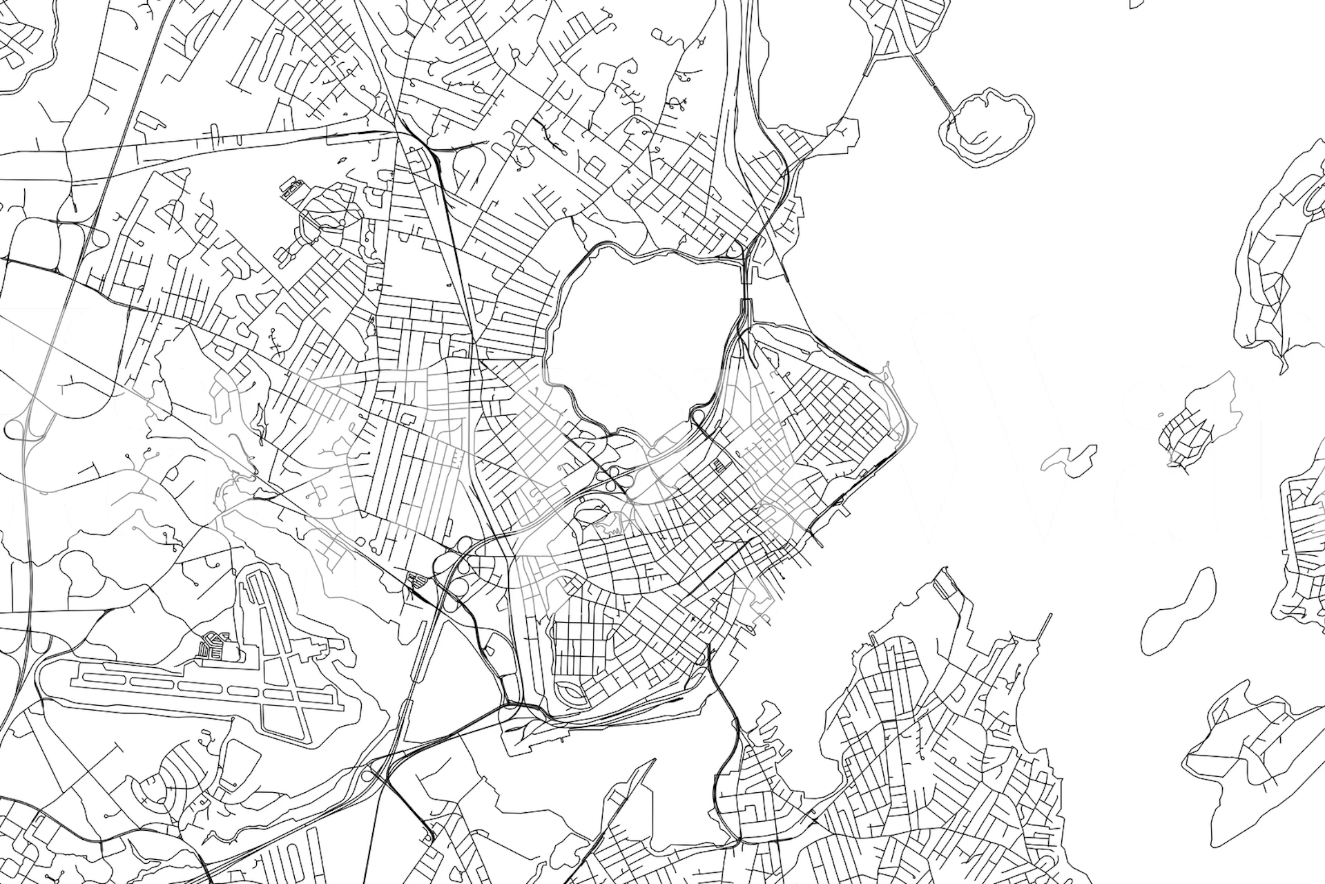 Black outline of Portland Maine map detailing streets and areas wallpaper