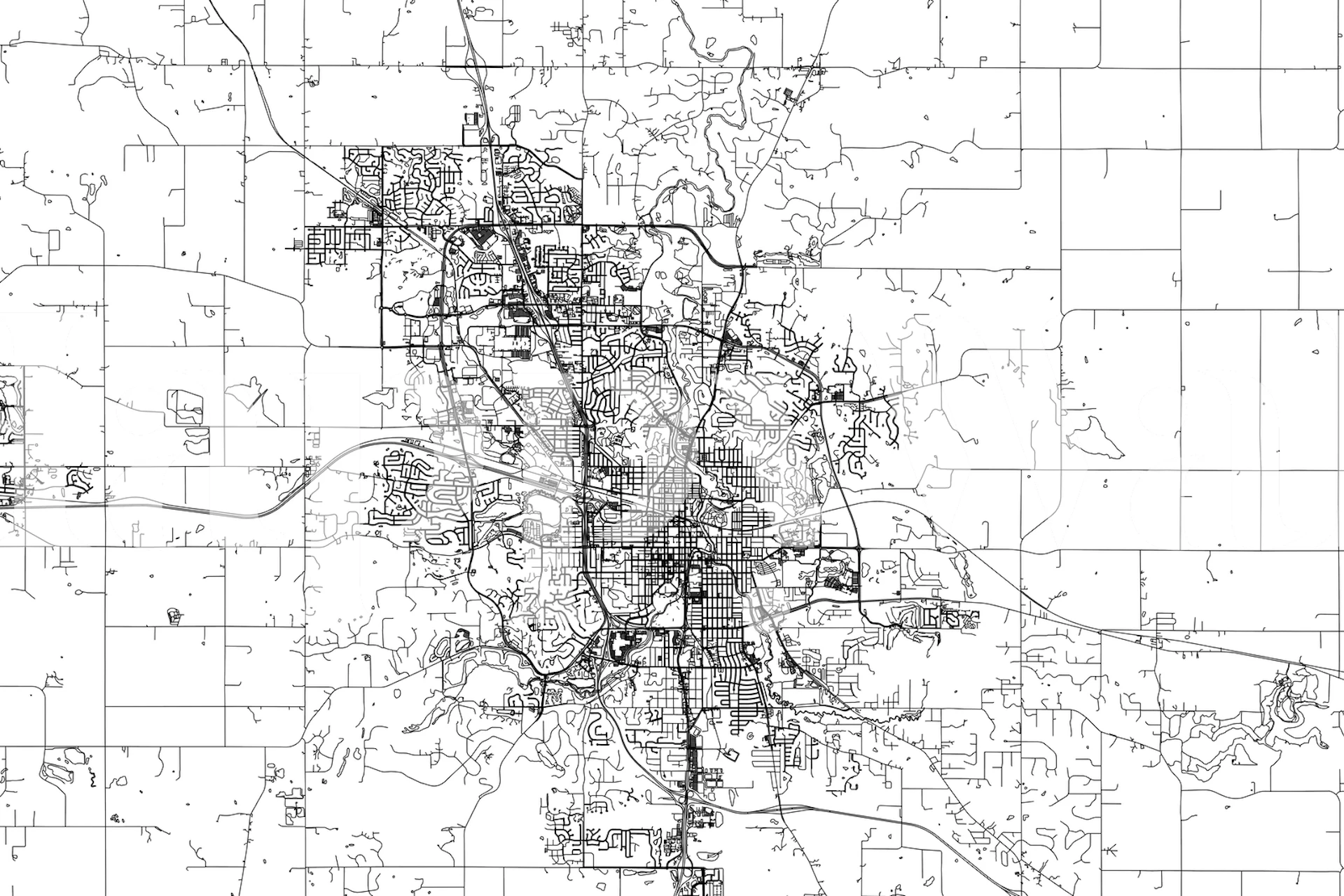 Black and white map of Rochester city with intricate details wallpaper