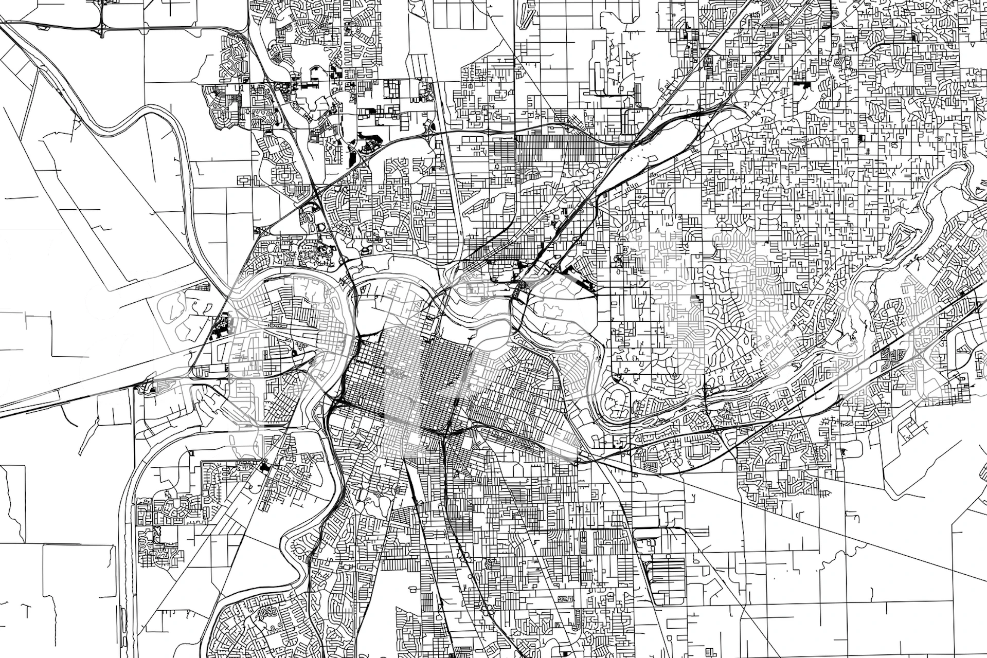 Fotomural mapa de la ciudad de Sacramento en blanco y negro