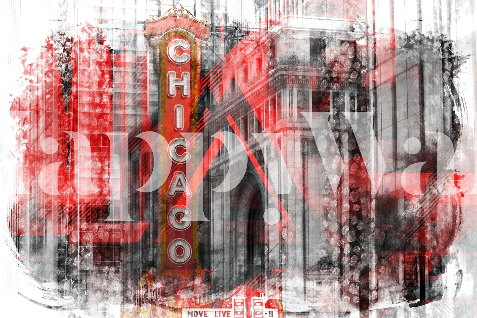 Chicago Art Deco wall mural in red and black tones wallpaper