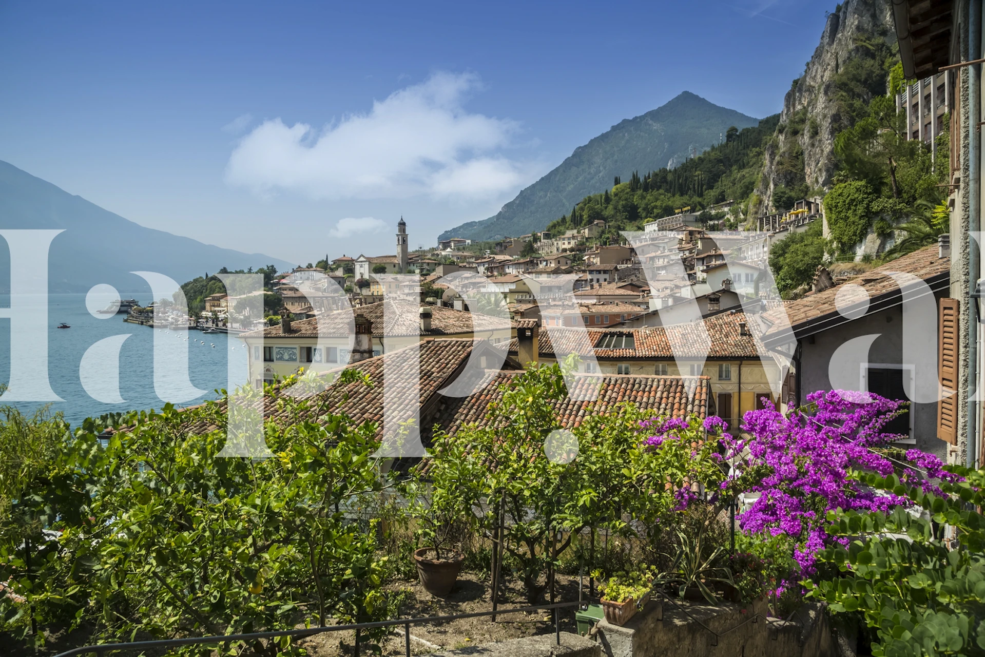 Lake Garda view wallpaper in a room