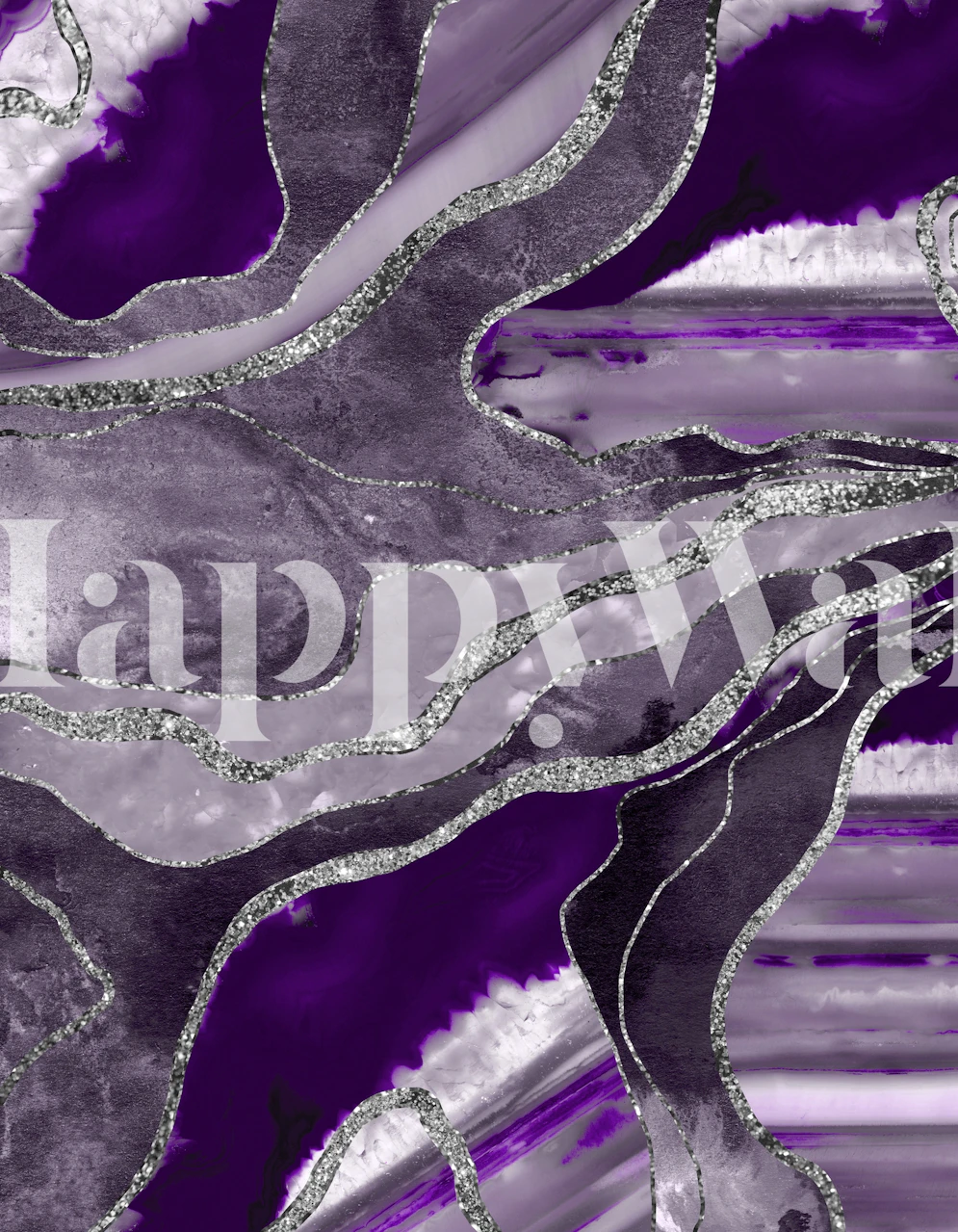 Violet and silver abstract marble agate pattern wall mural