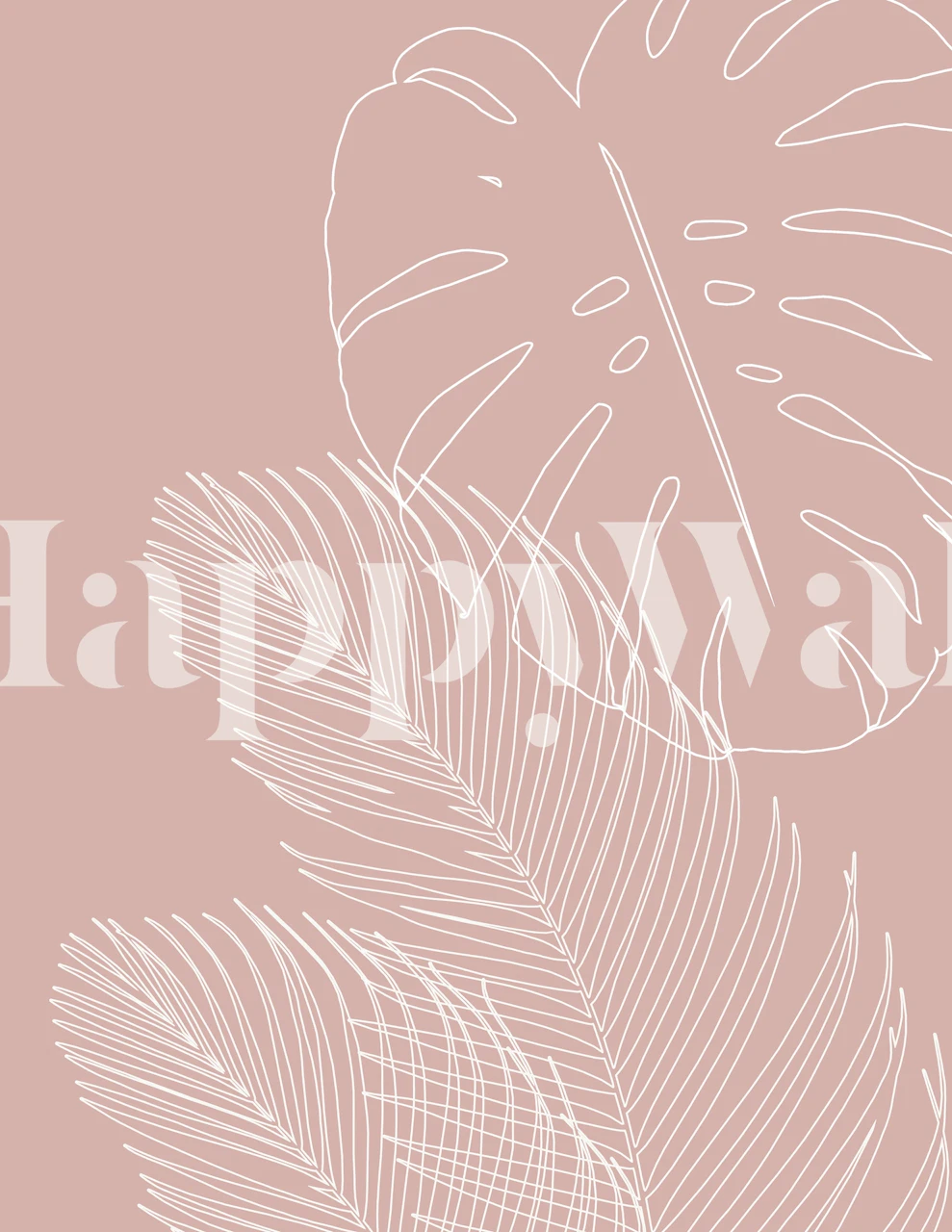 Monstera palm line art on soft pink background wallpaper